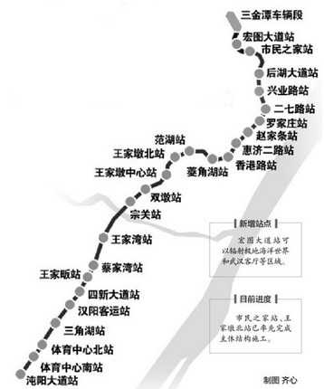 武汉地铁3号线24座车站全部开工 2015年底开通